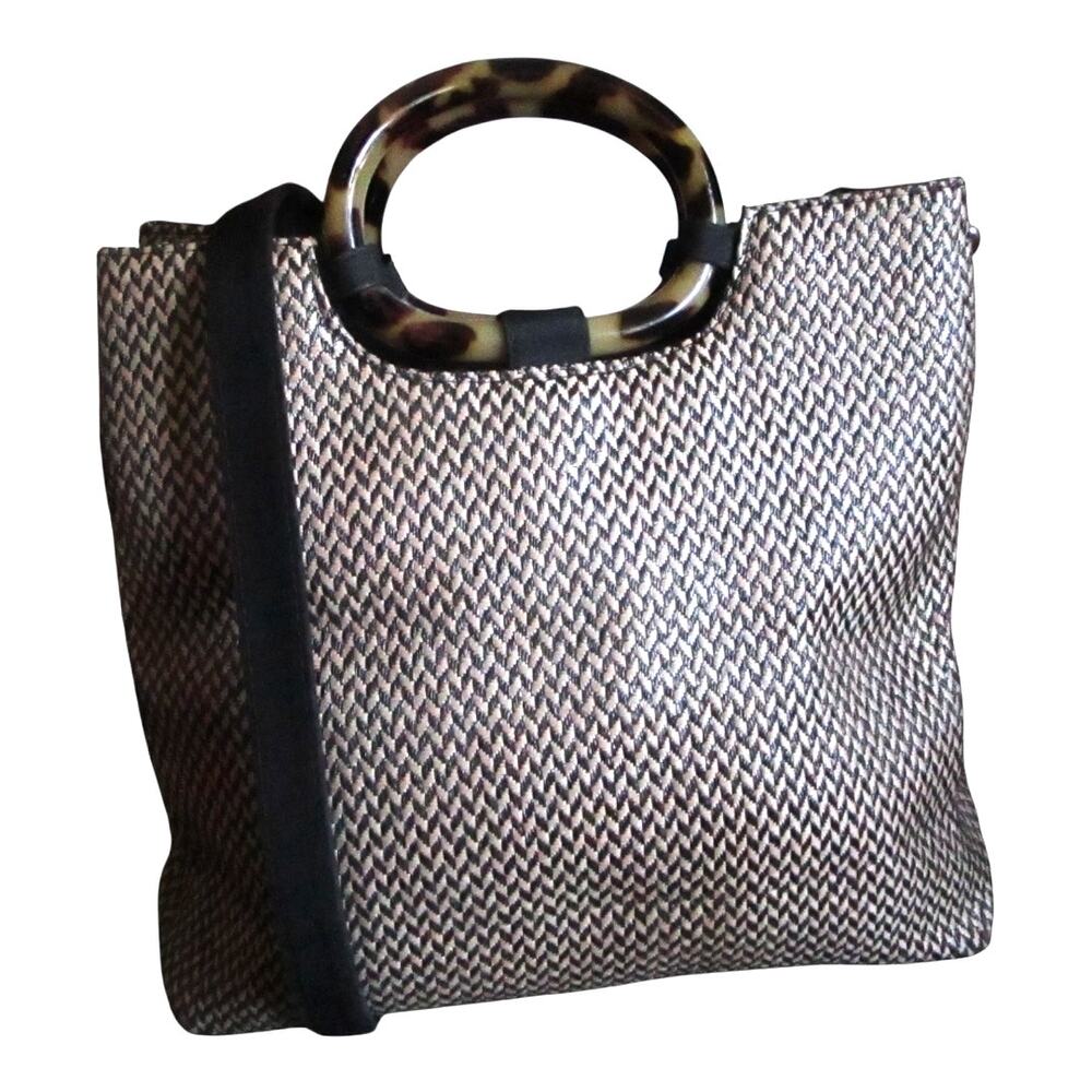 90s Vintage Chevron Woven Handbag Brown Cream Tortoiseshell Crossbody Purse